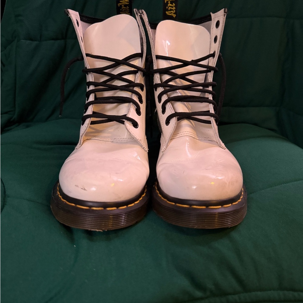 Dr. Martens White Combat Boots with Air-Cushioned Sole